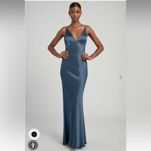 Elegant Blue Satin Evening Gown